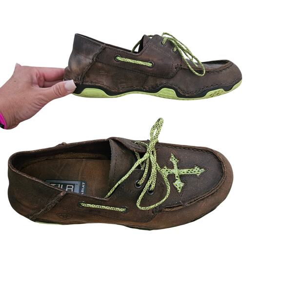 Ariat Men's Caldwell Cross Leather Cowboy Western Tan/Green 7 - Picture 3 of 7